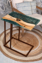 Ibiza line side table made with resin and wood
